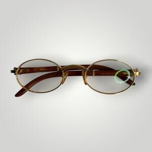 Rare Vintage Cartier Paris 140b Decor Bubinga Wood Gold Oval Glasses Frames